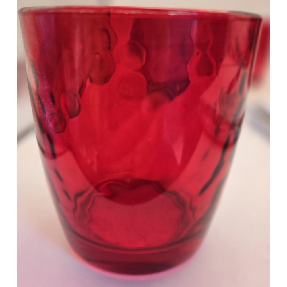 Ruby Red Tumblers Set Of 6 Waved Rib Pattern Unmarked - Picture 3 of 12